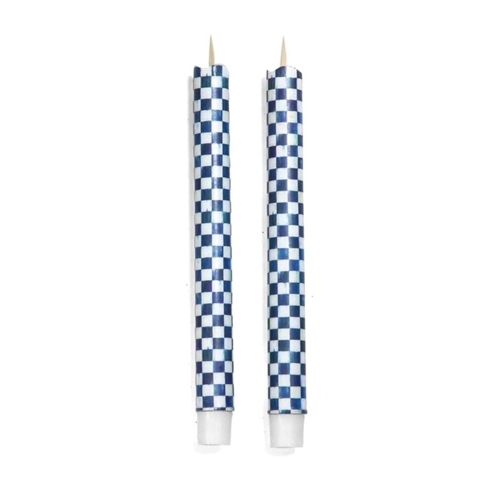 NEW Mackenzie-Childs Royal Check Flameless Dinner Candles, Set of 2